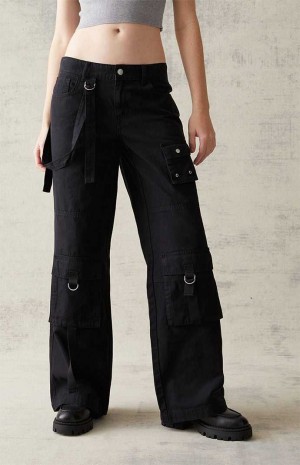 ANTHRACITE PacSun Black Suspender '90s Baggy Cargo Jeans | PCRNGFX-74