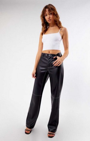 BLACK/WHITE PacSun Faux Leather Low Rise Straight Leg Pants | AFNJRKE-53