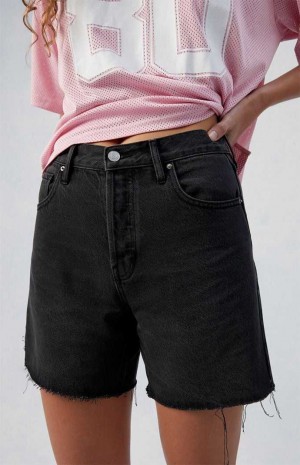 BLACK DENIM PacSun Eco Black High Waisted Raw Hem Relaxed Jorts | YCNKULF-36