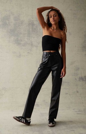 BLACK PacSun Black Faux Leather Asymmetrical Dad Pants | WVTSZNL-75