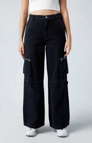 BLACK PacSun Black High Waisted Wide Leg Cargo Pants | BIQUNLV-46