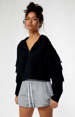 BLACK PacSun Cargo Full Zip Hoodie | MPETCGH-48