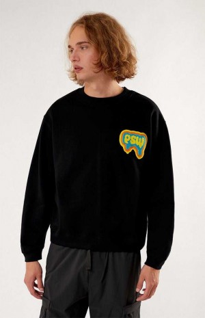 BLACK PacSun Chenille Patch Crew Neck Sweatshirt | ZDXKSME-31