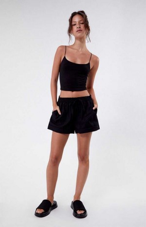 BLACK PacSun Elastic Waist Linen Shorts | NHFXYEC-31