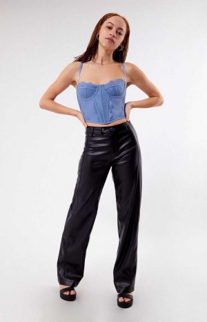 BLACK PacSun Faux Leather Low Rise Straight Leg Pants | NGZDUPI-73