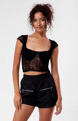 BLACK PacSun LA Hearts Cargo Elastic Waist Shorts | CSFHJDU-40