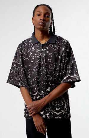 BLACK PacSun Mesh Zip Paisley Shirt | LDSUZNH-24