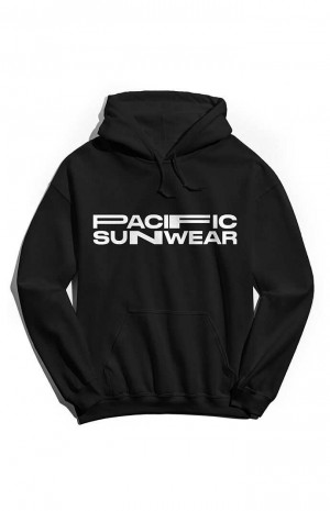 BLACK PacSun Pacific Sunwear Stretch Logo Hoodie | JCDHSXA-64