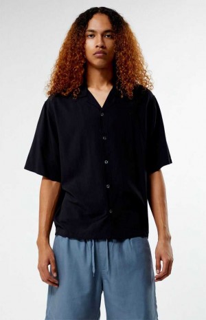 BLACK PacSun Recycled Solid Black Oversized Camp Shirt | YURDEHJ-58