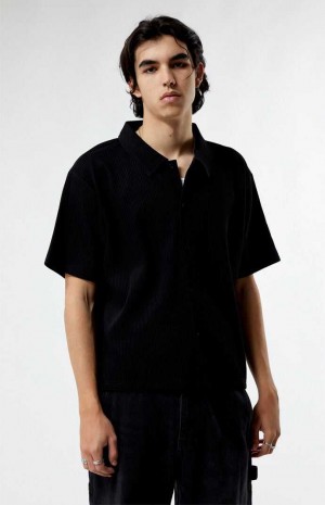 BLACK PacSun Ribbed Woven Camp Shirt | QMTWPNB-25