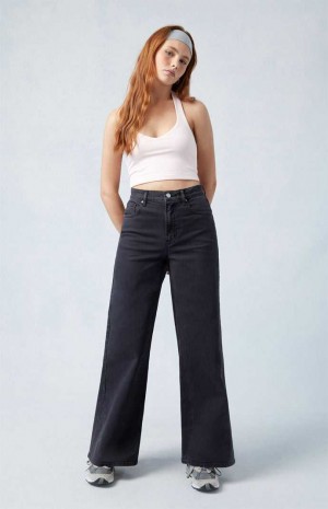 BLACK PacSun Stretch Black Wide Leg Jeans | ICAFKLR-61