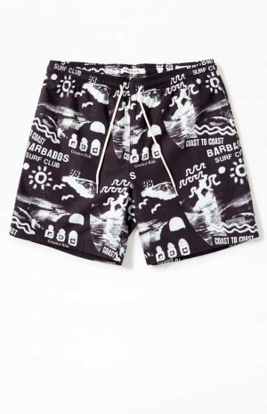 BLACK PacSun Surf Club Print 6.5" Swim Trunks | TJNBSZR-26