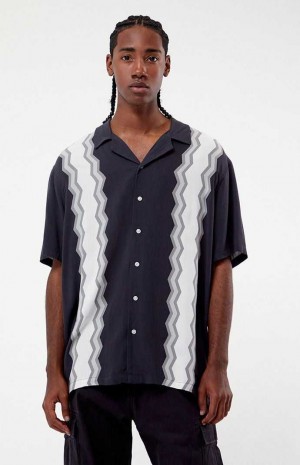 BLACK PacSun Zigzag Stripe Woven Camp Shirt | JIVZQNO-78