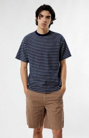 BLUE/TAN PacSun Compass Striped Texture T-Shirt | ZACLFME-59