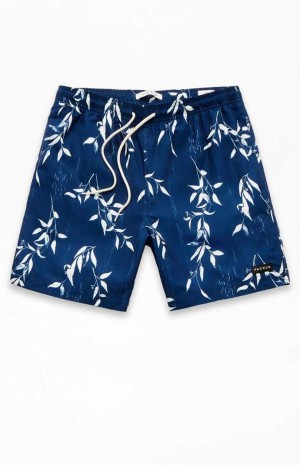 BLUE PacSun Blue Leaf 6.5" Swim Trunks | ZOGCQKV-78