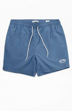 BLUE PacSun Blue Nylon Collegiate 6.5" Swim Trunks | SBFNLAK-53