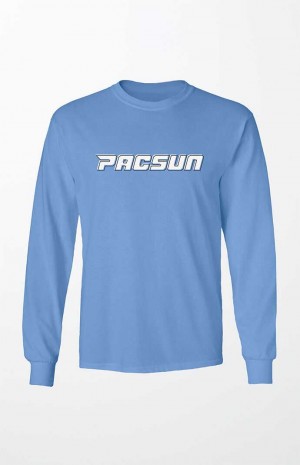 BLUE PacSun Italics Logo Long Sleeve T-Shirt | VPXURFN-87