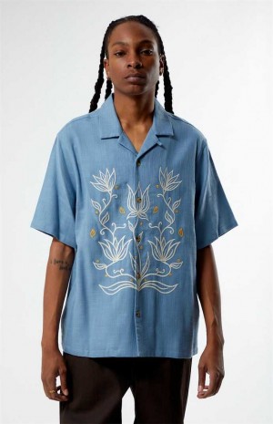 BLUE PacSun Provincial Blue Oversized Camp Shirt | QWSXRYJ-19