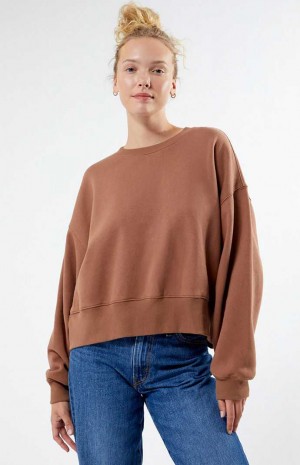 BROWN PacSun Best Bet Cropped Fleece Sweatshirt | XECNIHA-47