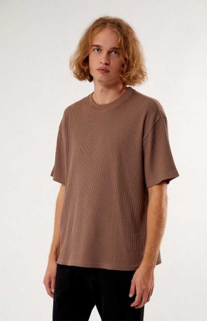 BROWN PacSun Boxy Waffle T-Shirt | OXKZYDL-12