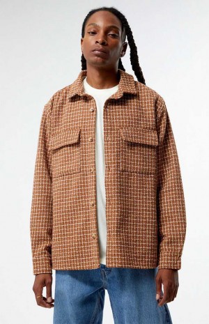 BROWN PacSun Brown Classic Tweed Oversized Shacket | ETSQFNO-01