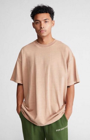 BROWN PacSun Brown Oversized Terry T-Shirt | NEHKWYM-26