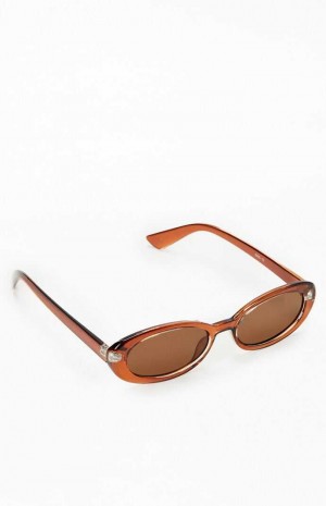 BROWN PacSun Brown Plastic Oval Sunglasses | XEJOHIM-35