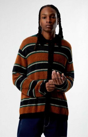 BROWN PacSun Brown Stripe Button Up Sweater | VTSHAGL-51