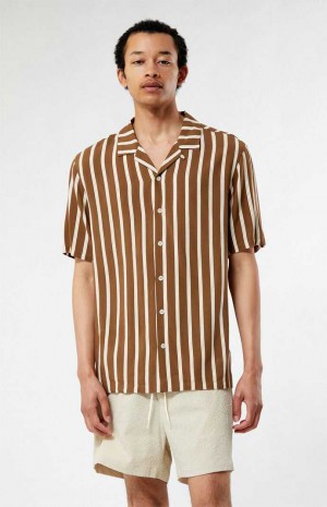 BROWN PacSun Brown Striped Camp Shirt | CNFKJIE-85