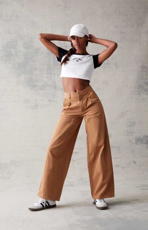 BROWN PacSun Brown Wide Leg Trousers | DSYHQPV-06