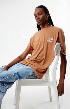 BROWN PacSun Eco All Is Well Embroidered T-Shirt | YODCURN-62