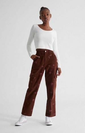 BROWN PacSun Heartbreaker Corduroy Cargo Elastic Waist Pants | CVXFRUL-84