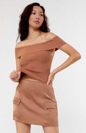 BROWN PacSun Kendall & Kylie Satin Cargo Mini Skirt | RJXEDZH-40