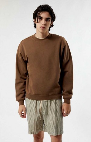 BROWN PacSun Solid Crew Neck Sweatshirt | AMVDJFP-71