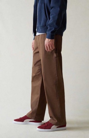 BROWN PacSun Stretch Canvas Brown Baggy Carpenter Pants | VWHJAXB-82