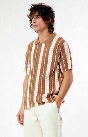 BROWN PacSun Tan Button Down Knit Polo Shirt | VGYXWBU-48