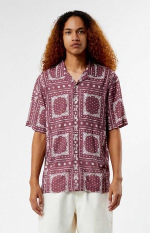 BURGUNDY PacSun Brown Paisley Camp Shirt | PFVXGRW-17