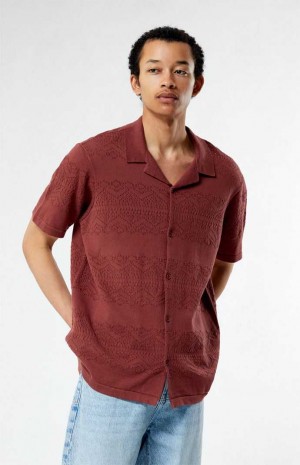 BURGUNDY PacSun Hudson Burgundy Oversized Camp Shirt | WVHRGKQ-75