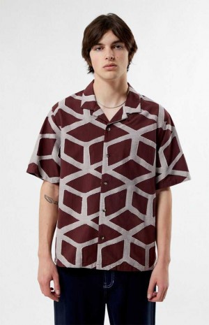 BURGUNDY PacSun Roman Oversized Camp Shirt | YXOMAJC-82