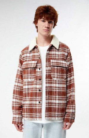 BURNT ORANGE PacSun Plaid Sherpa Shacket | VZCWBYX-75