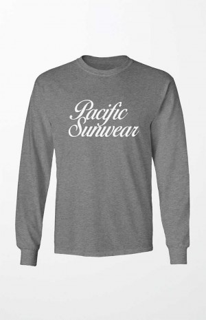 CHARCOAL HEATHER PacSun Pacific Sunwear Script Long Sleeve T-Shirt | VKQPYGR-43