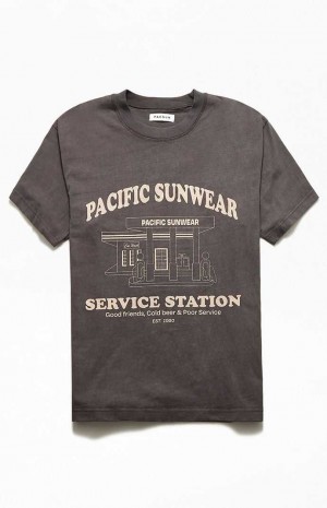 CHARCOAL PacSun Pacific Sunwear Service Station T-Shirt | XKZRLQA-60