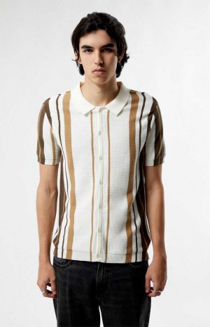 CREAM/BROWN PacSun Tan Button Down Polo Shirt | GQVAECX-59