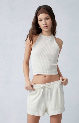 CREAM PacSun Linen Tie Front Shorts | IYORTNB-54