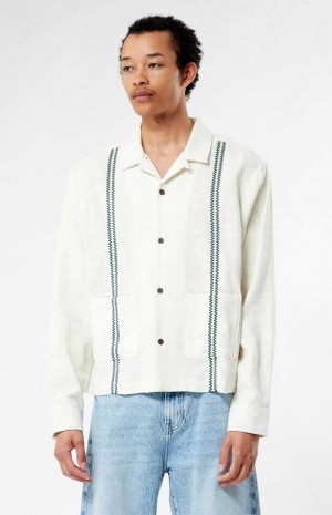 CREAM PacSun Ronan Long Sleeve Camp Shirt | QHFXZVT-78