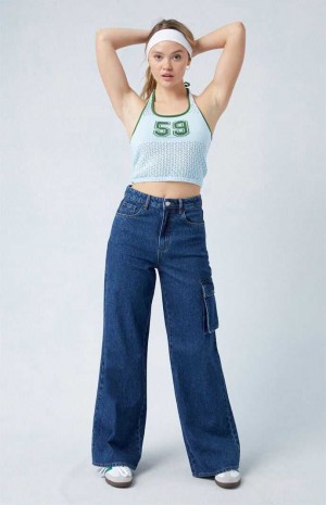 DARK INDIGO PacSun Eco Dark Indigo High Waisted Wide Leg Cargo Jeans | CFUXSMQ-90