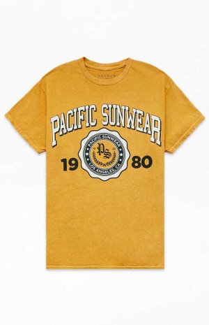 GOLD PacSun Pacific Sunwear Arch T-Shirt | FHENJDZ-84