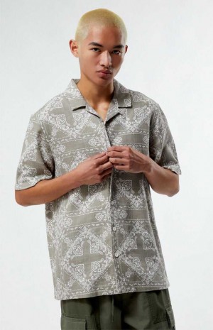 GRAY PacSun Paisley Camp Shirt | FHRNKWU-34