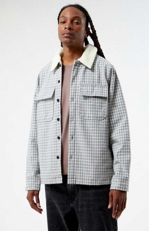 GRAY PacSun Plaid Sherpa Shacket | RCWQVNM-59