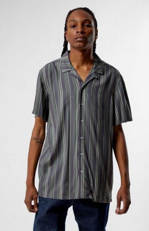 GRAY PacSun Viscose Stripe Camp Shirt | ZAGFHKX-60